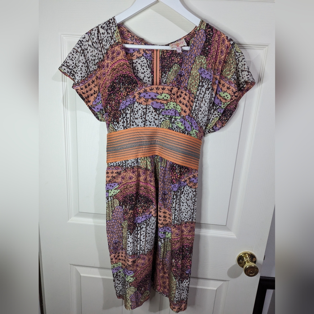 Anthropologie orange and purple multicolor silk dress Size 4